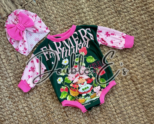 9/12 upcycle sweater romper with snaps. Front & back & matching turban