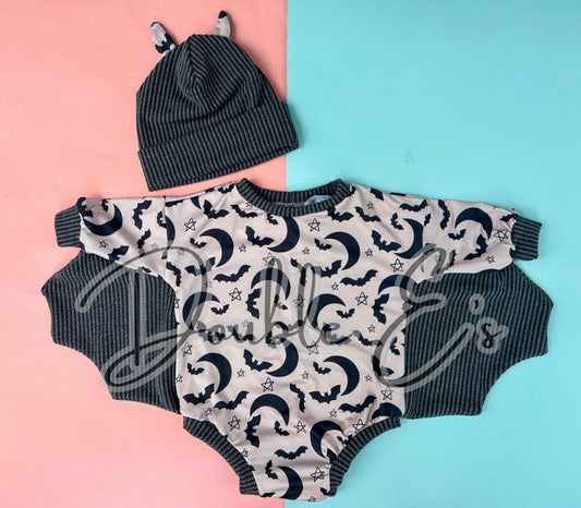 3/6 sweater romper and beanie (has snaps)