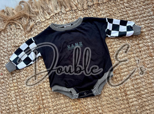 12/18 Upcycled sweater romper with snaps