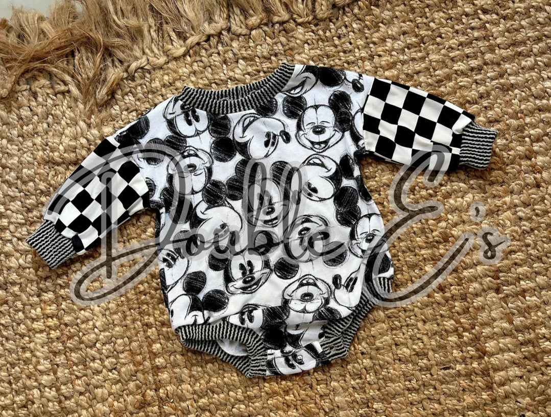 9/12 Upcycled sweater romper with snaps