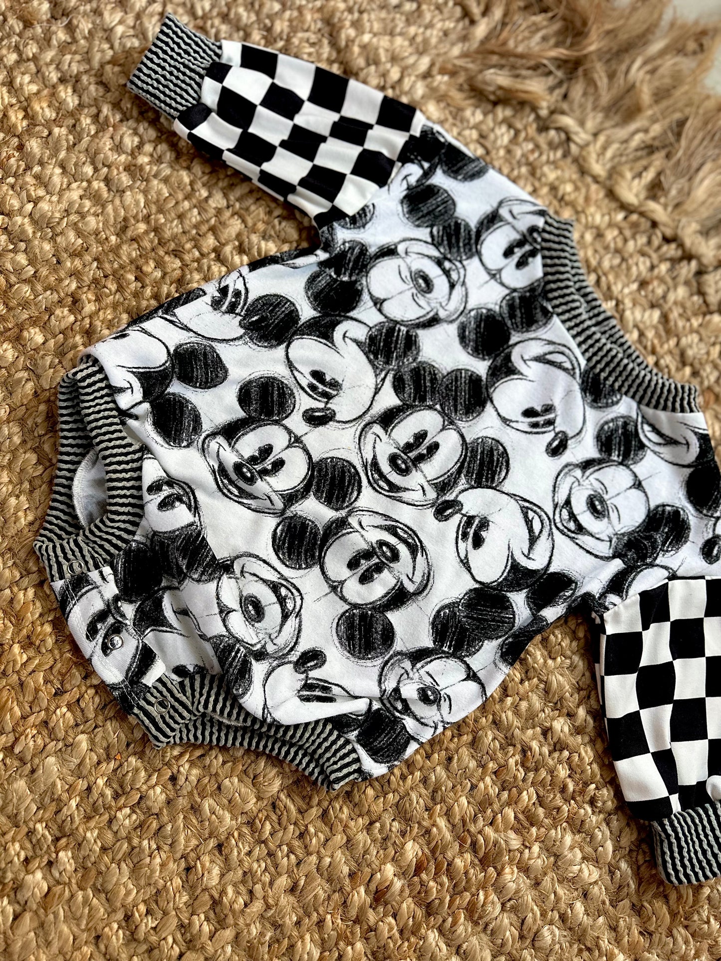 9/12 Upcycled sweater romper with snaps