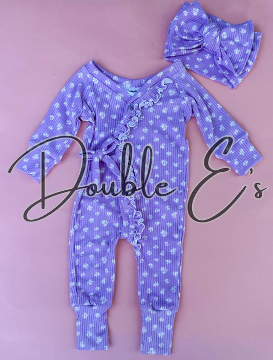 Ruffle river romper with knotted wrap