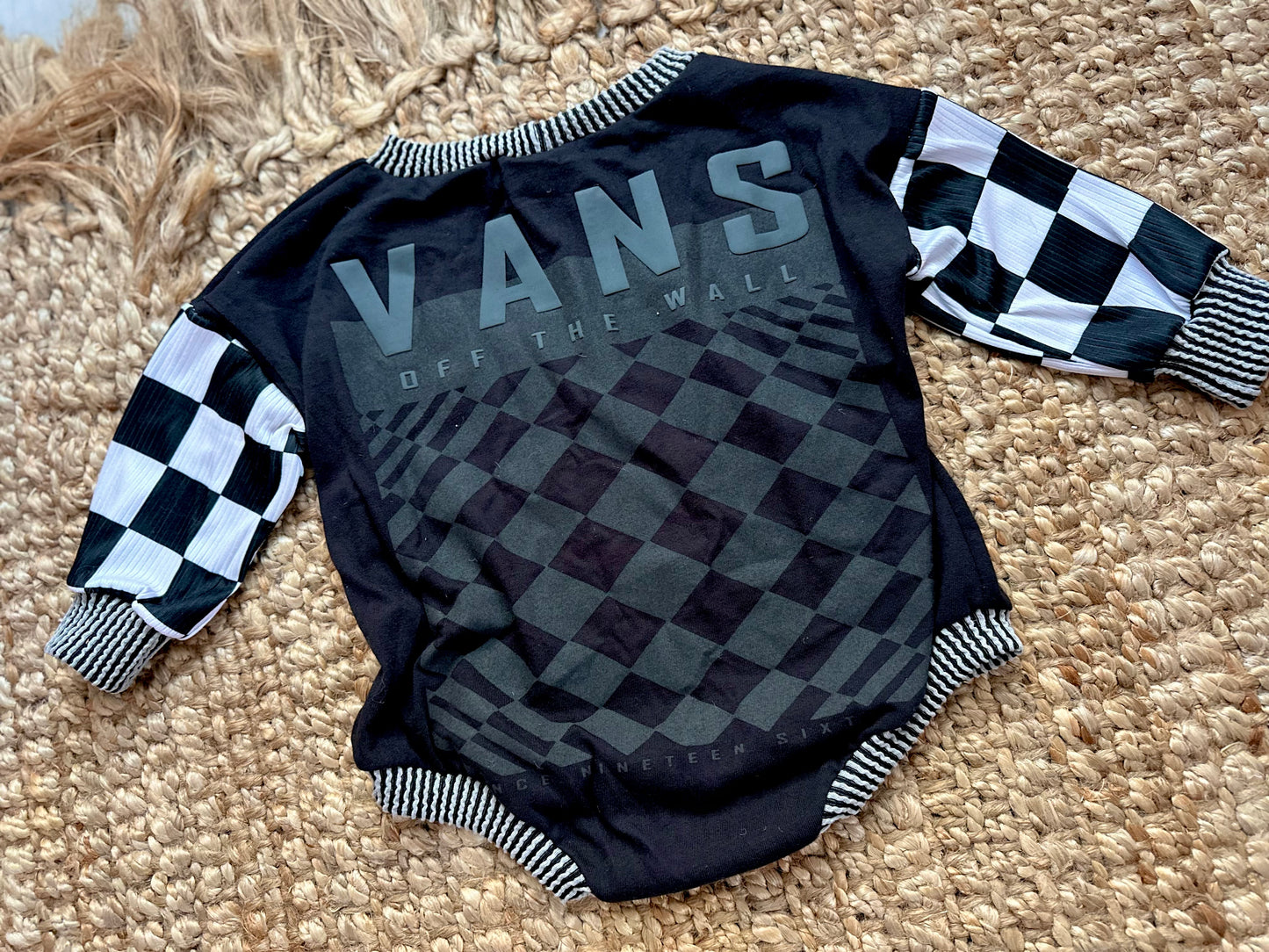12/18 Upcycled sweater romper with snaps